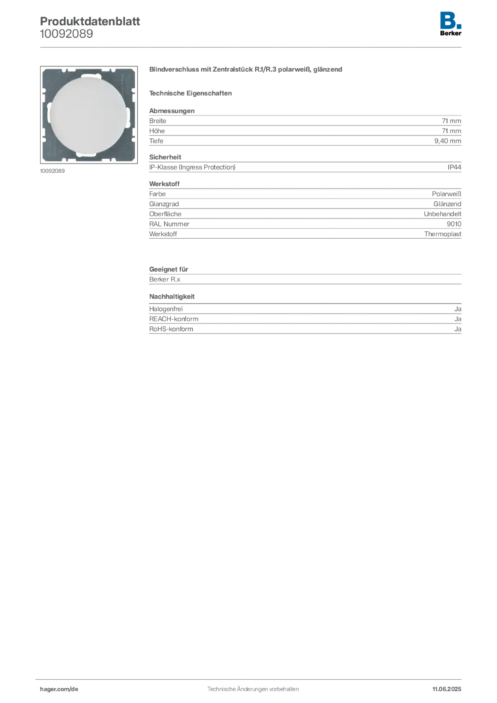 Berker Produktdatenblatt 10092089