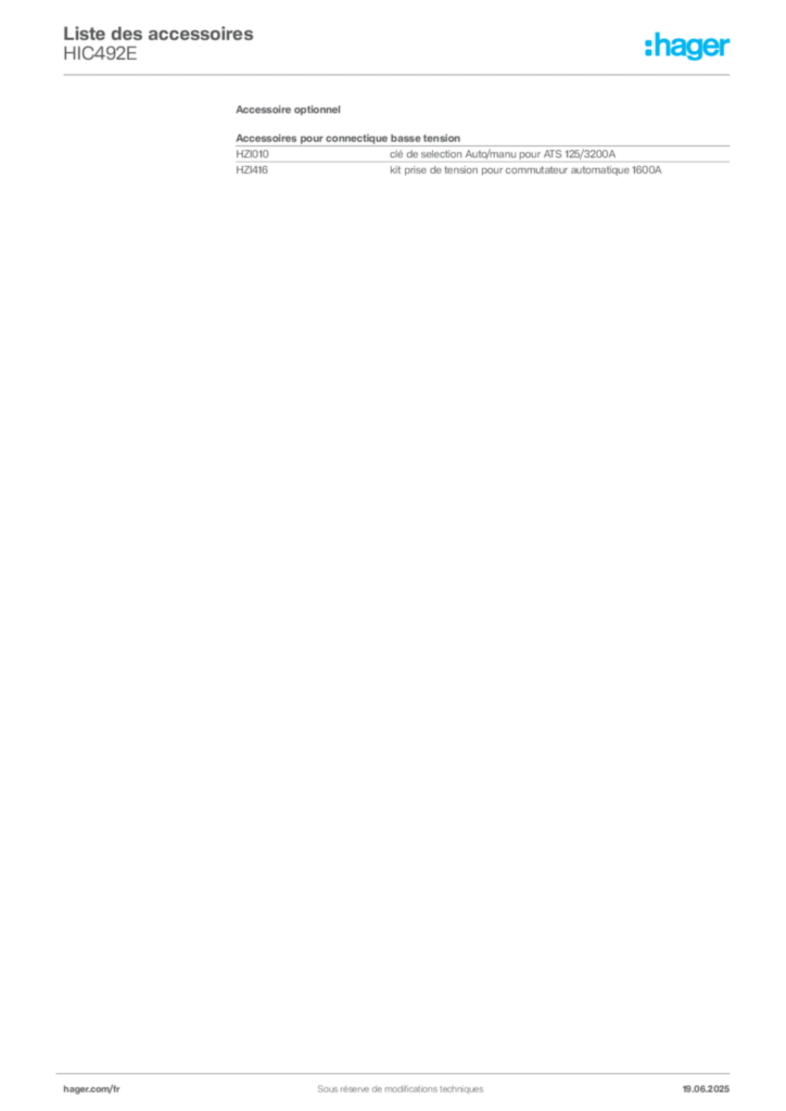 Image Hager Fiche technique du produit HIC492E | Hager France