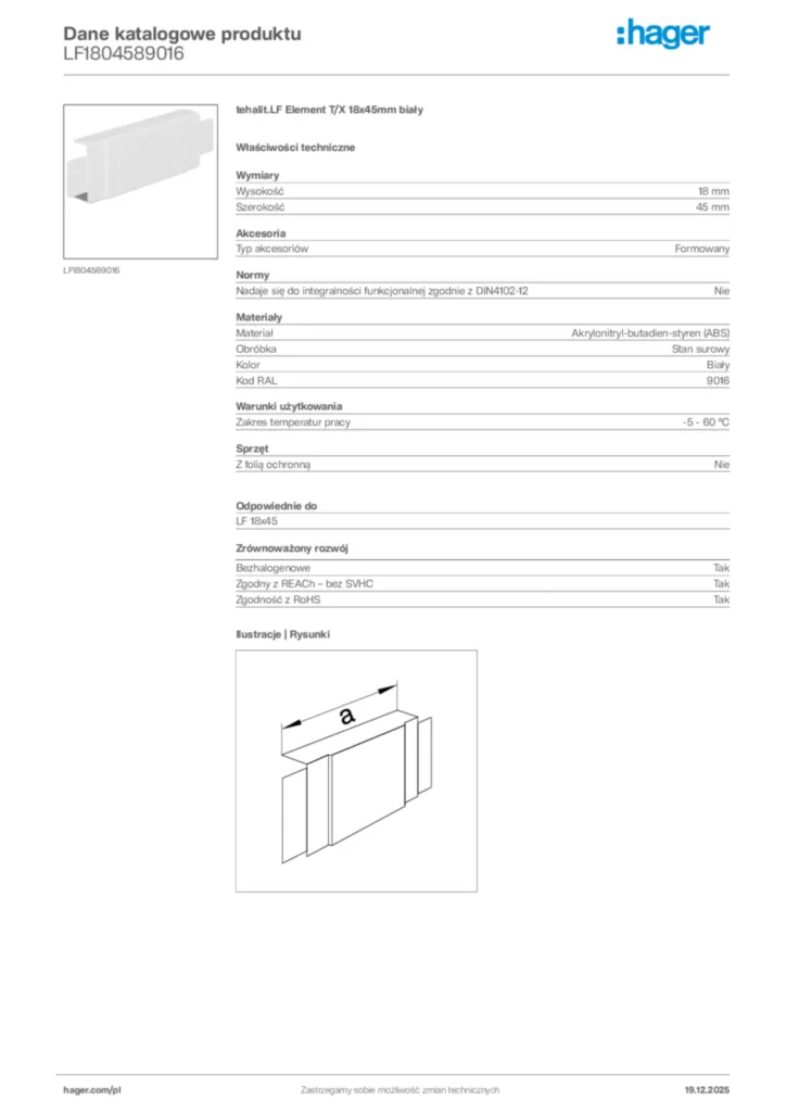 Zdjęcie Hager Karta katalogowa LF1804589016 | Hager Polska