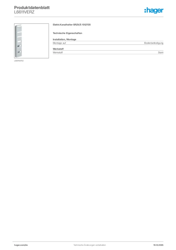 Bild Hager Produktdatenblatt L6611VERZ | Hager Deutschland