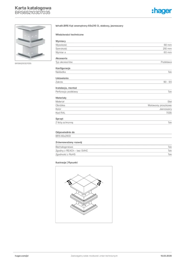 Zdjęcie Hager Karta katalogowa BRS652103D7035 | Hager Polska