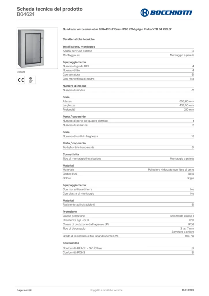 Immagine Bocchiotti Scheda tecnica del prodotto B04624 | Hager Italia