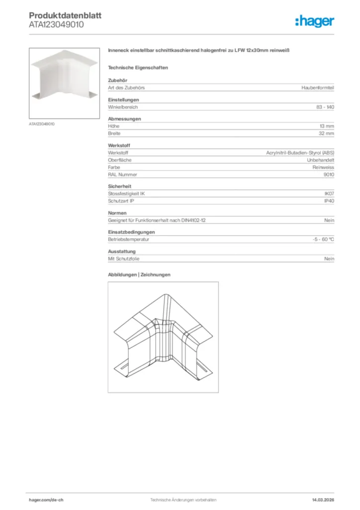 Bild Hager Produktdatenblatt ATA123049010 | Hager Schweiz