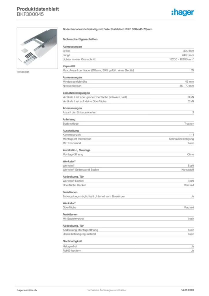 Bild Hager Produktdatenblatt BKF300045 | Hager Schweiz