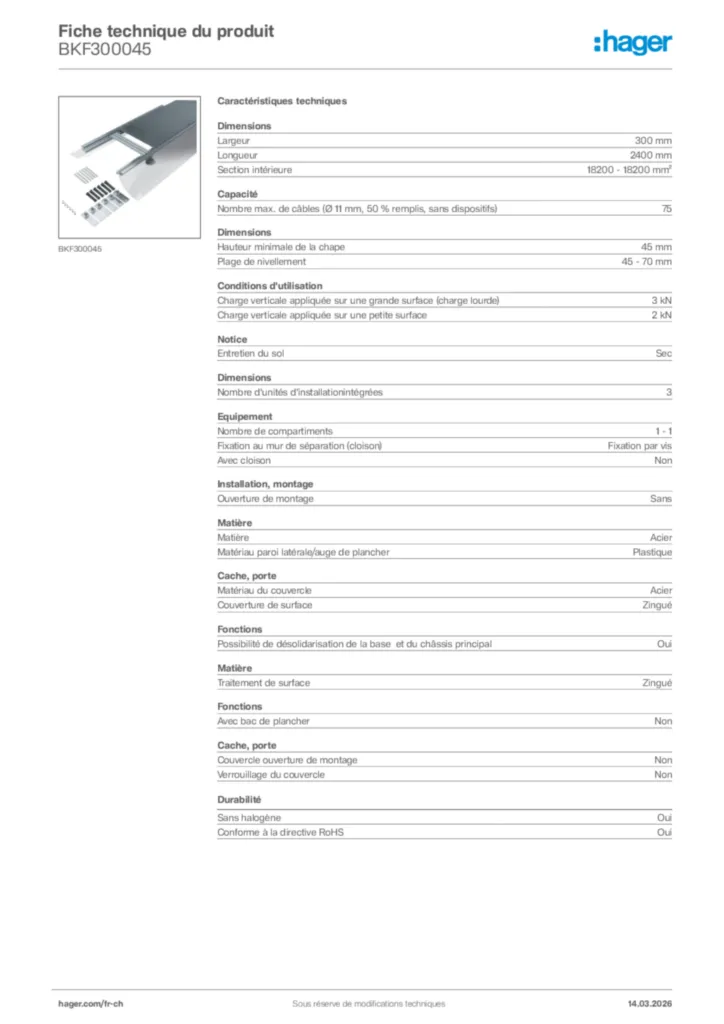 Image Hager Fiche technique du produit BKF300045 | Hager Suisse