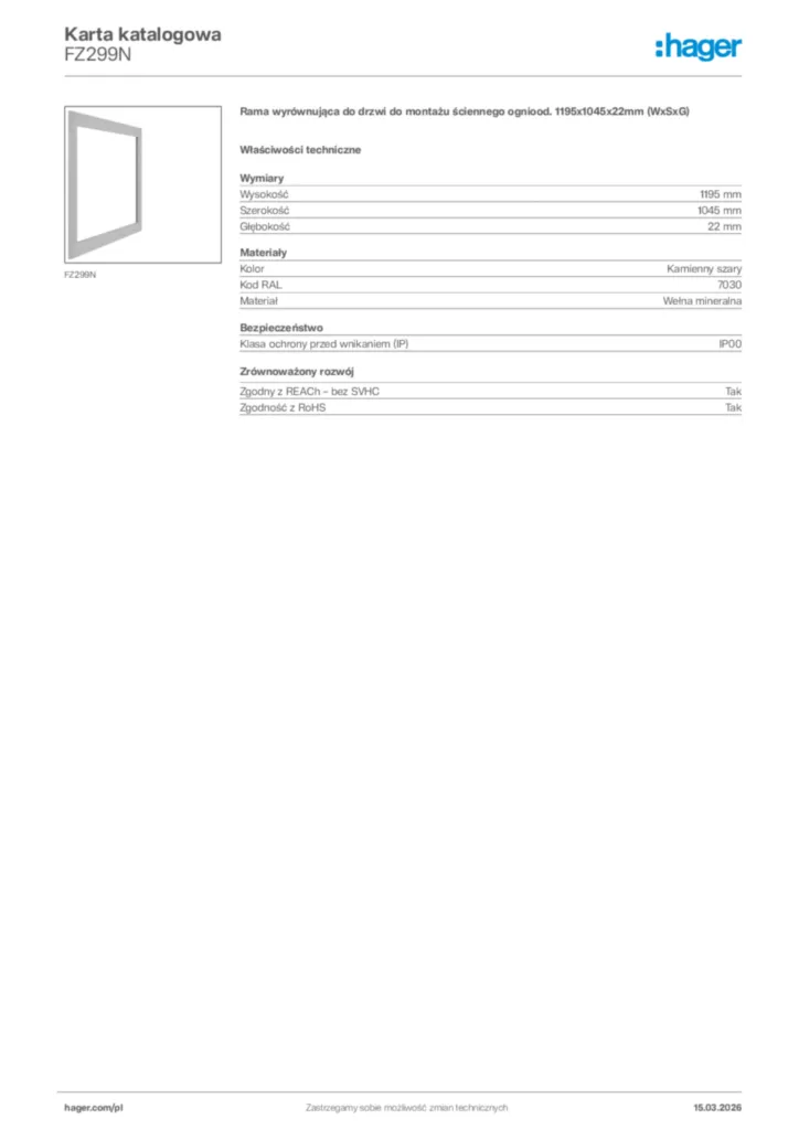 Zdjęcie Hager Karta katalogowa FZ299N | Hager Polska