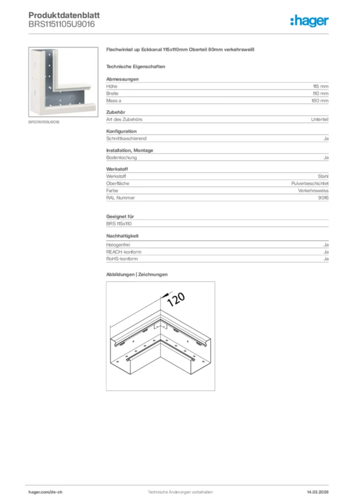 Bild Hager Produktdatenblatt BRS1151105U9016 | Hager Schweiz