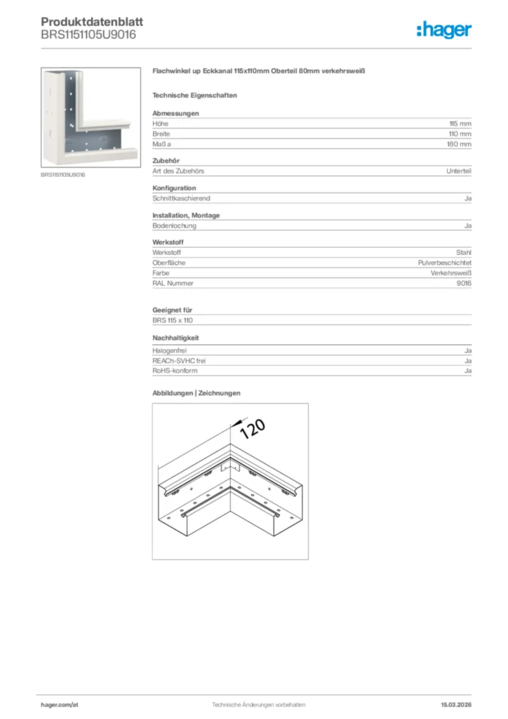 Bild Hager Produktdatenblatt BRS1151105U9016 | Hager Deutschland