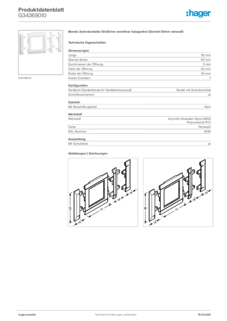 Bild Hager Produktdatenblatt G34369010 | Hager Deutschland