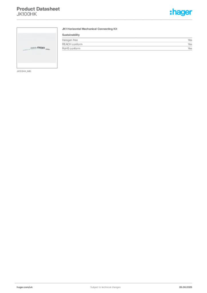 Image Hager Product data sheet JK100HK  | Hager