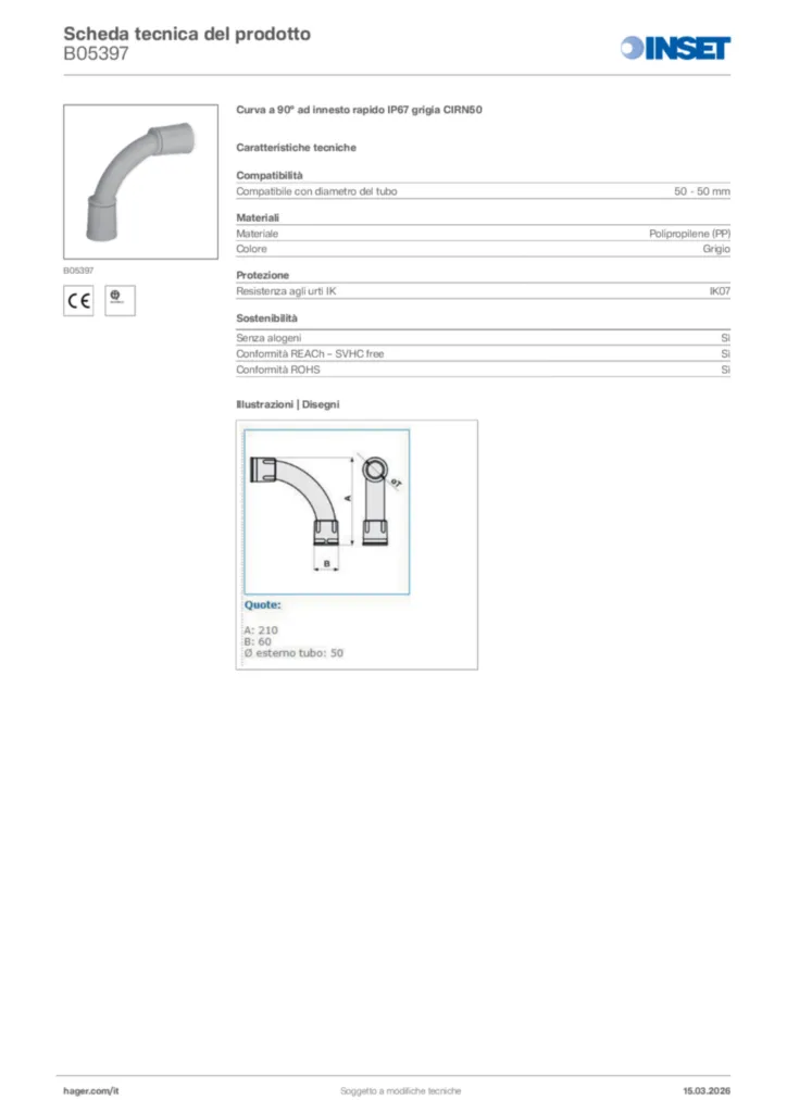 Immagine Inset Scheda tecnica del prodotto B05397 | Hager Italia