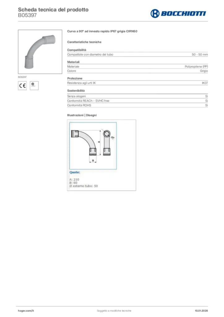 Immagine Bocchiotti Scheda tecnica del prodotto B05397 | Hager Italia