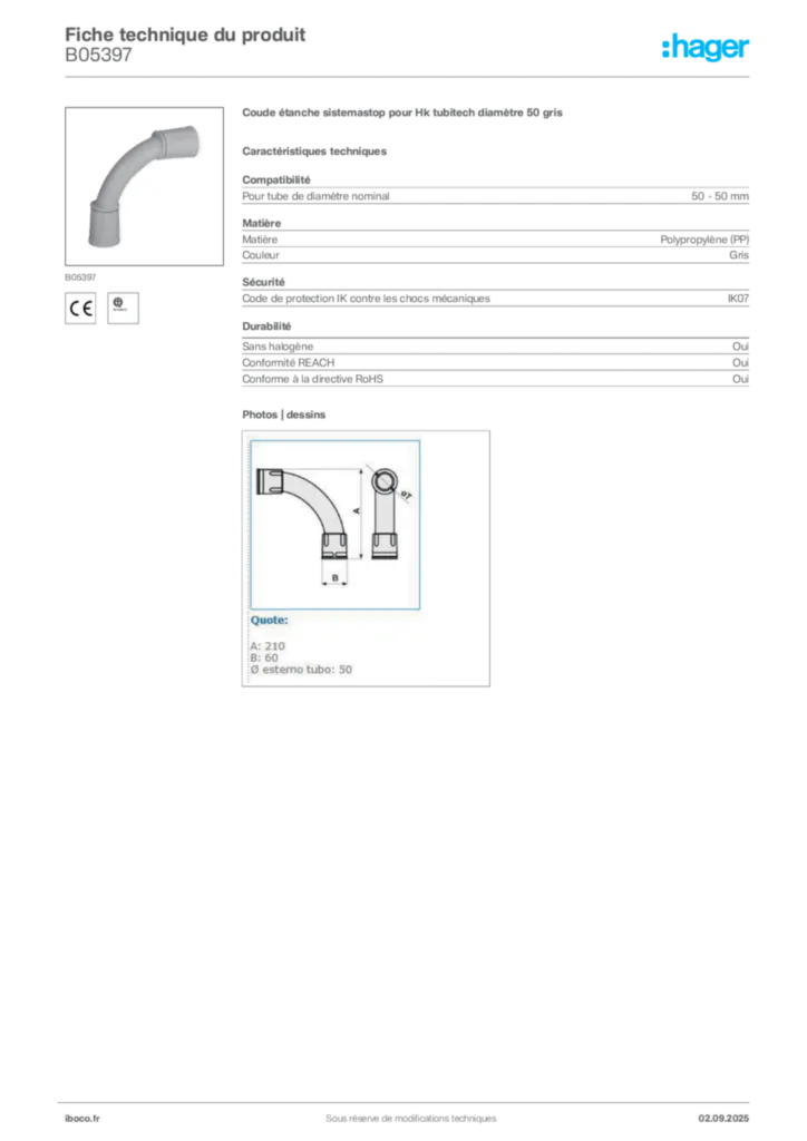 Image Iboco Fiche technique du produit B05397 | Hager France