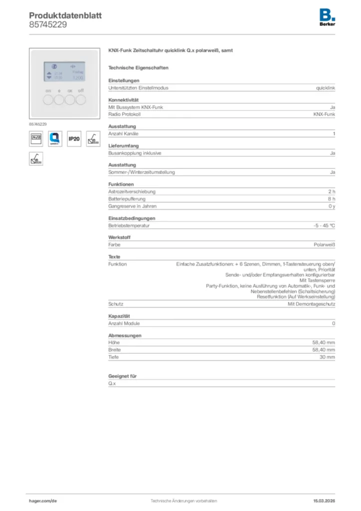 Bild Berker Produktdatenblatt 85745229 | Hager Deutschland