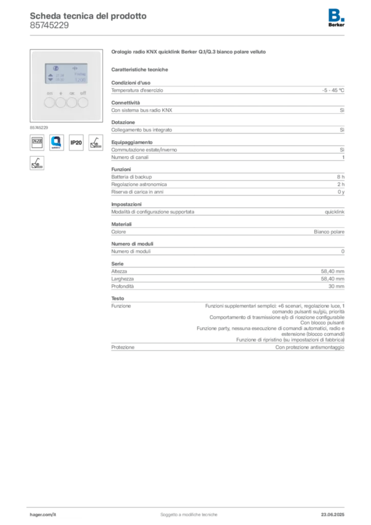 Immagine Berker Scheda tecnica del prodotto 85745229 | Hager Italia