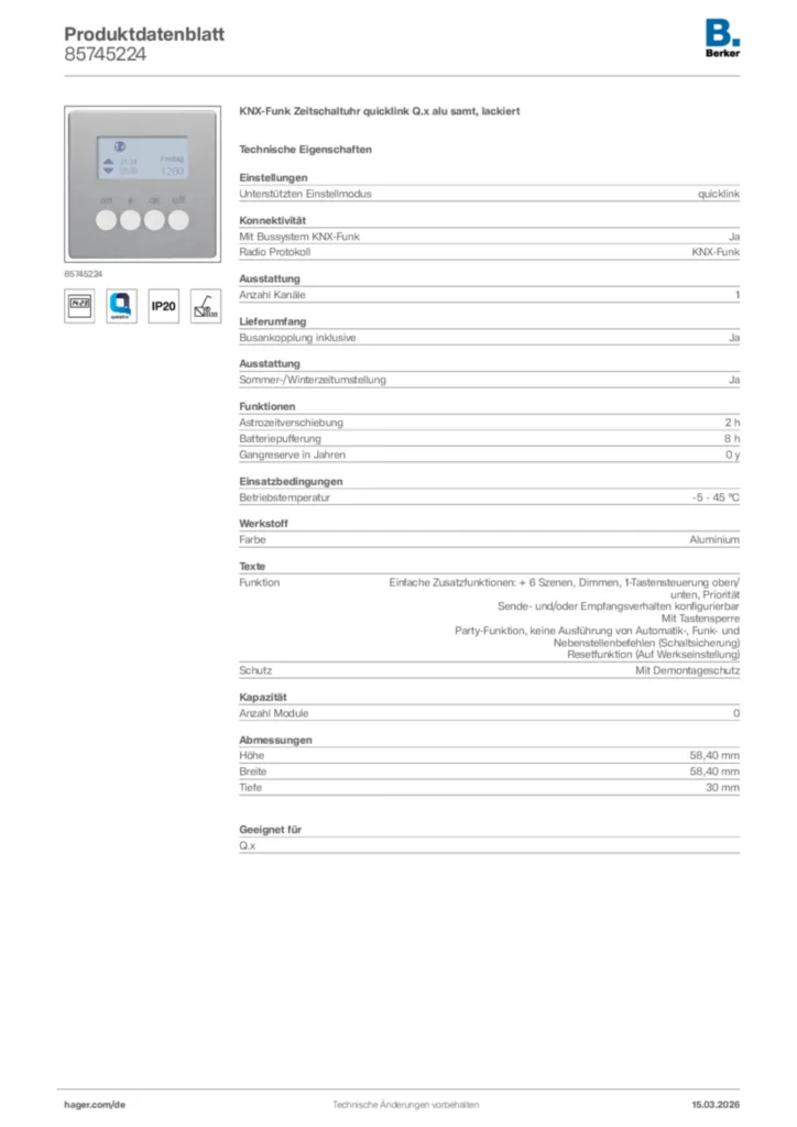 Bild Berker Produktdatenblatt 85745224 | Hager Deutschland