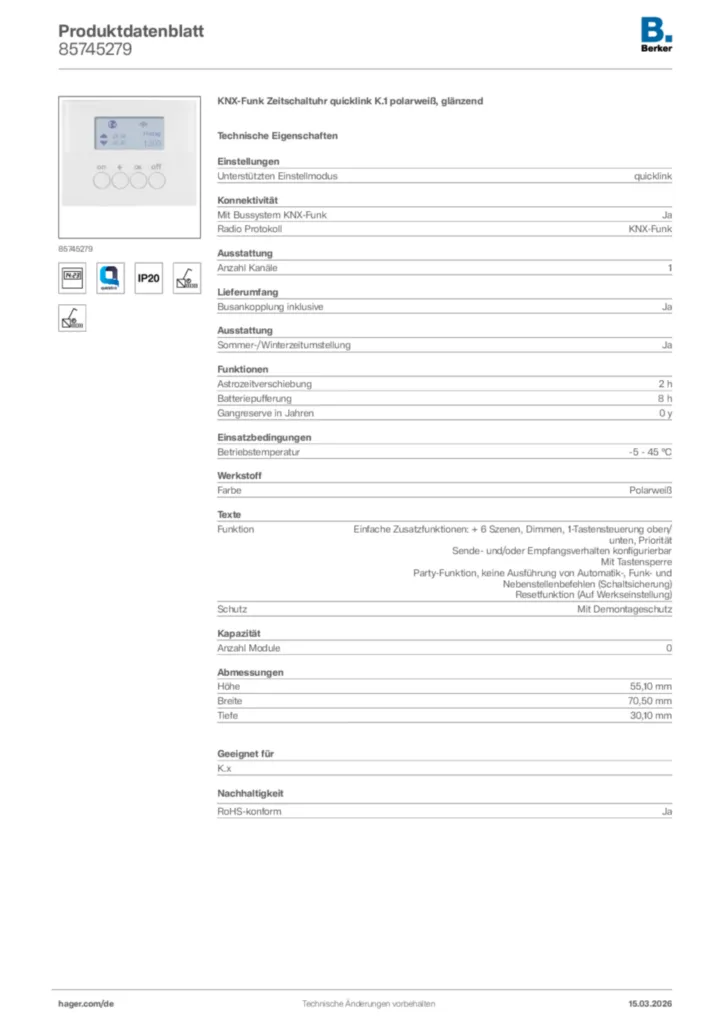 Bild Berker Produktdatenblatt 85745279 | Hager Deutschland