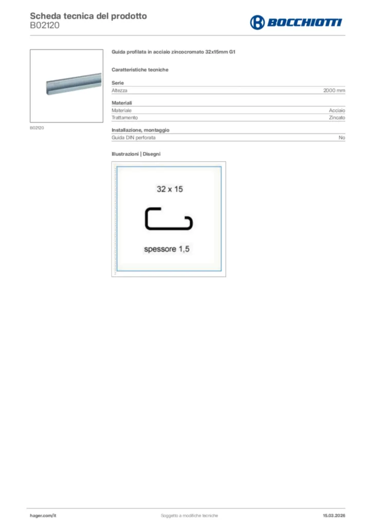 Immagine Bocchiotti Scheda tecnica del prodotto B02120 | Hager Italia