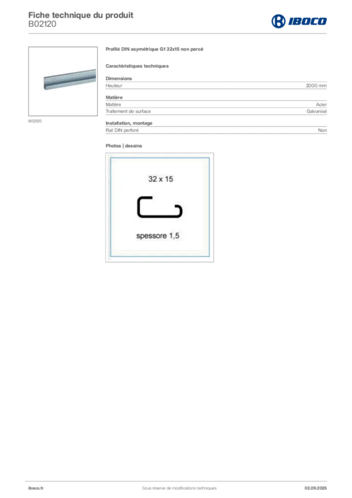 Image Iboco Fiche technique du produit B02120 | Hager France