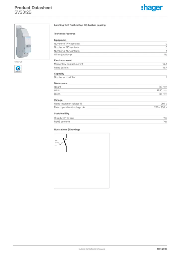 Image Hager Product data sheet SVS312B  | Hager Africa