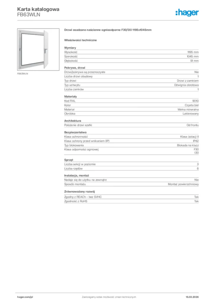 Zdjęcie Hager Karta katalogowa FB63WLN | Hager Polska
