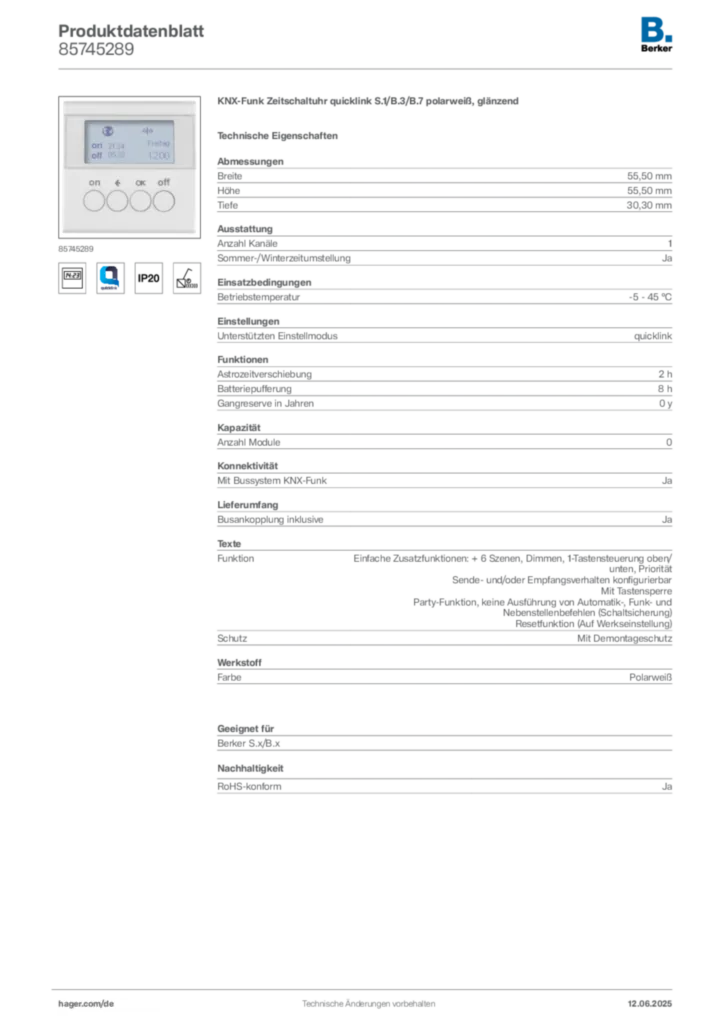 Bild Berker Produktdatenblatt 85745289 | Hager Deutschland
