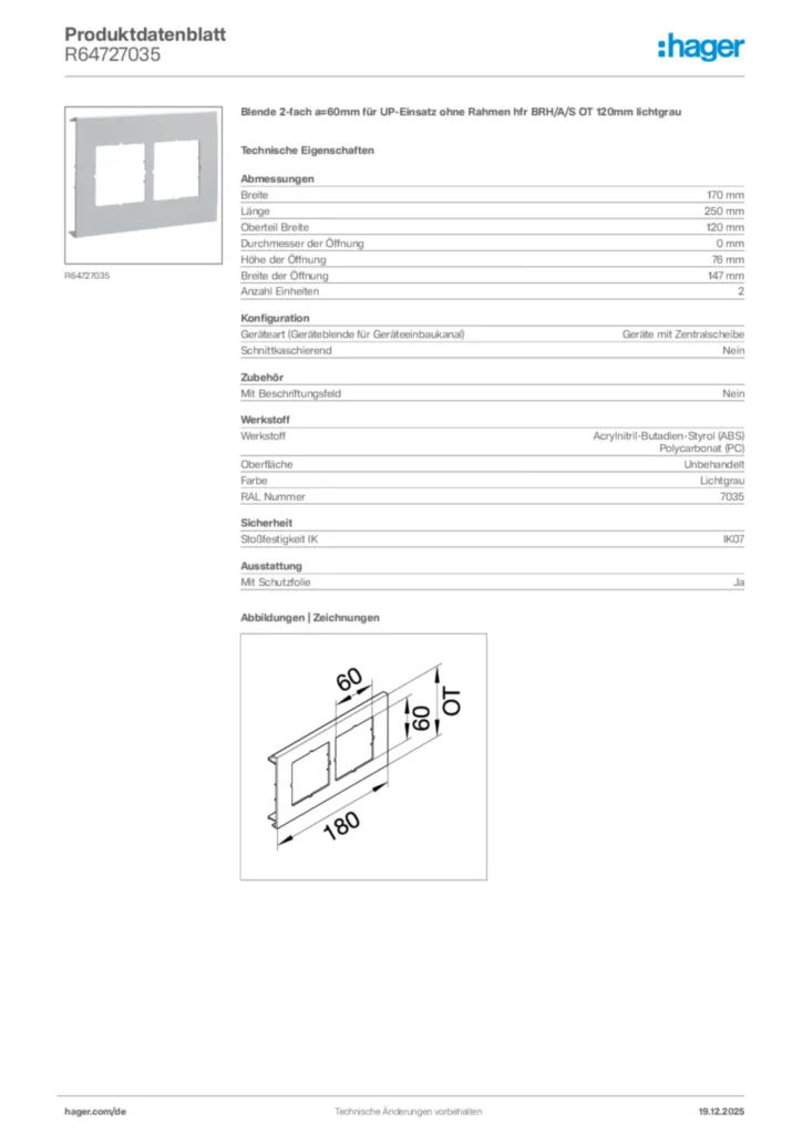 Bild Hager Produktdatenblatt R64727035 | Hager Deutschland