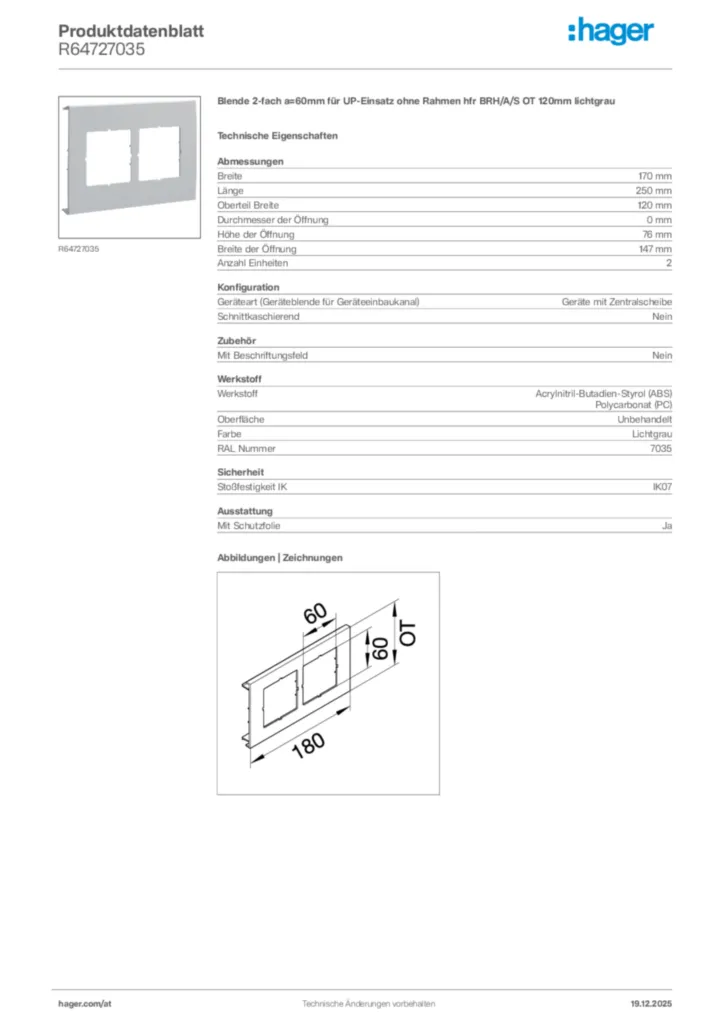 Bild Hager Produktdatenblatt R64727035 | Hager Deutschland
