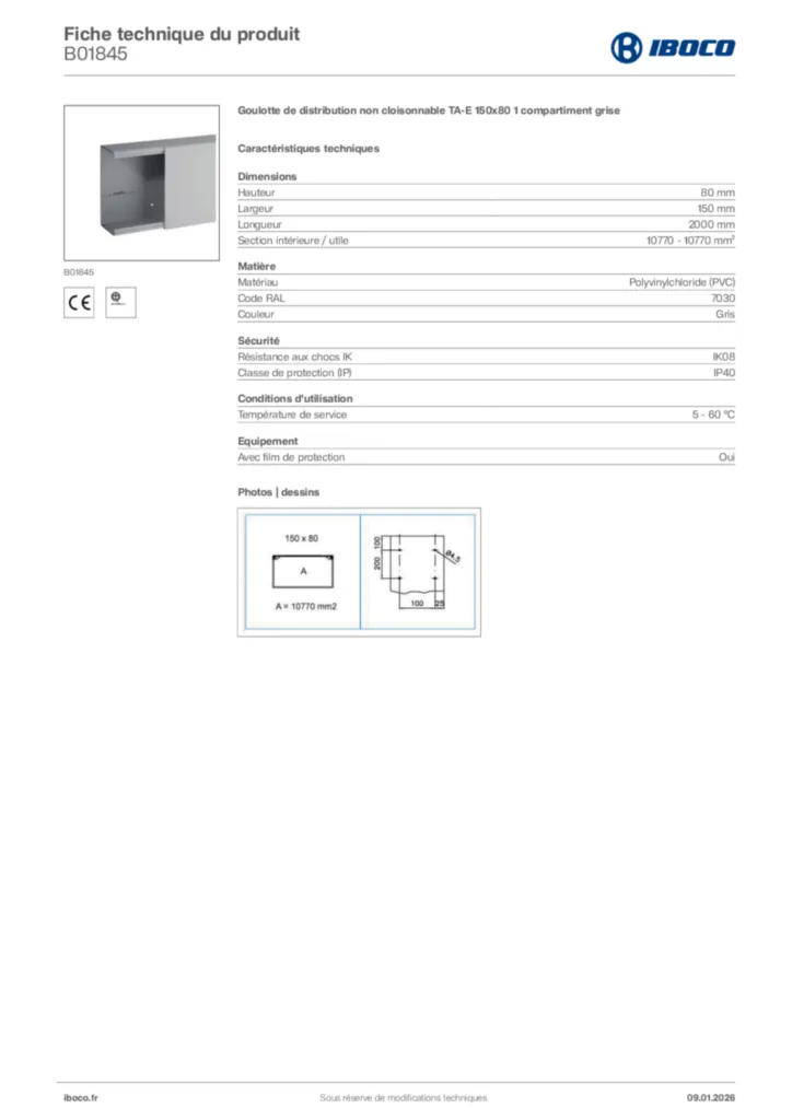 Image Iboco Fiche technique du produit B01845 | Hager France