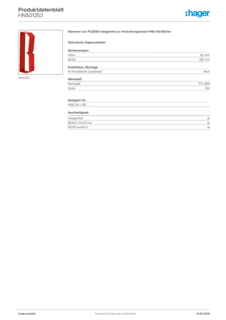 Bild Hager Produktdatenblatt HN501253 | Hager Deutschland