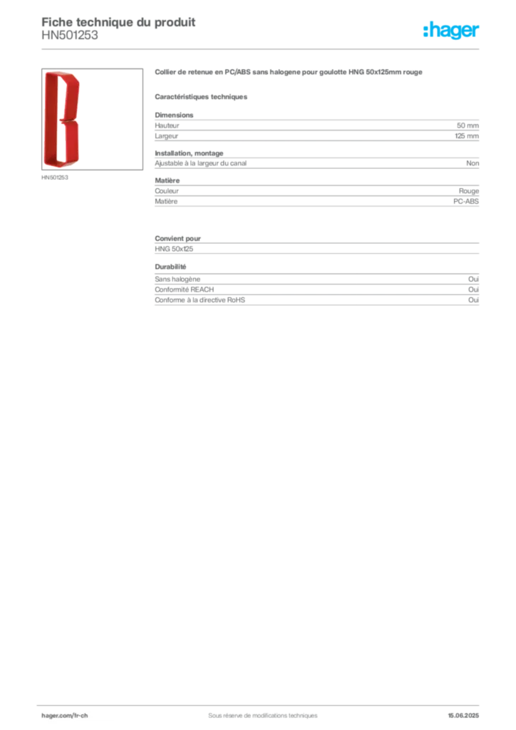 Image Hager Fiche technique du produit HN501253 | Hager Suisse
