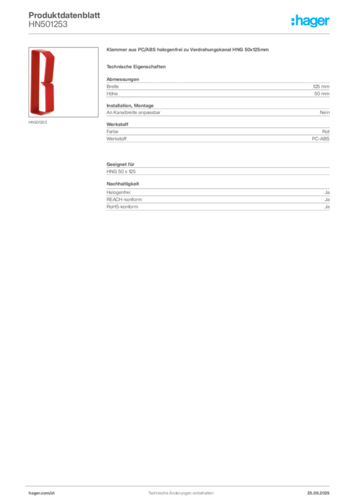Bild Hager Produktdatenblatt HN501253 | Hager Deutschland