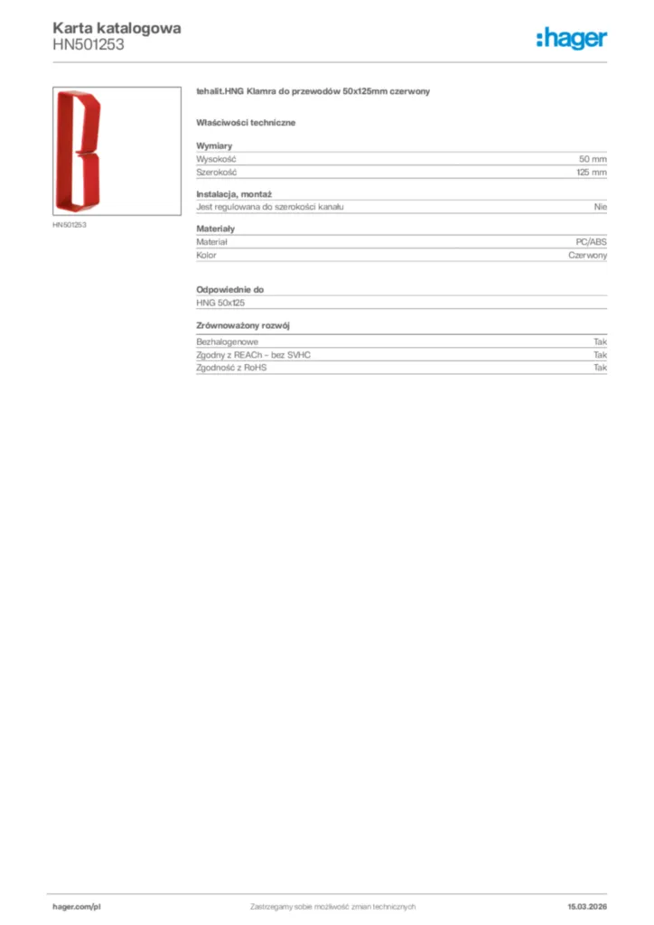 Zdjęcie Hager Karta katalogowa HN501253 | Hager Polska