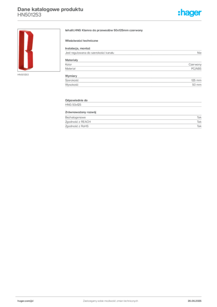 Zdjęcie Hager Karta katalogowa HN501253 | Hager Polska