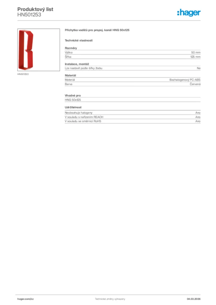 Obrázek Hager Product data sheet HN501253 | Hager