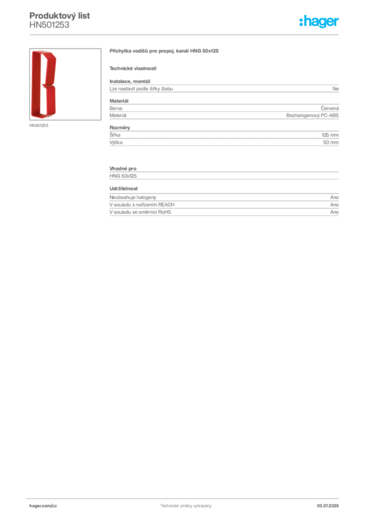 Obrázek Hager Produktový list HN501253 | Hager