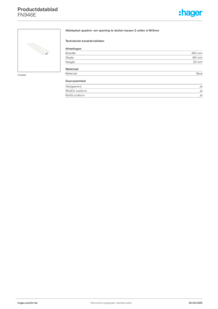 Afbeelding Hager Productdatablad FN946E | Hager Belgium
