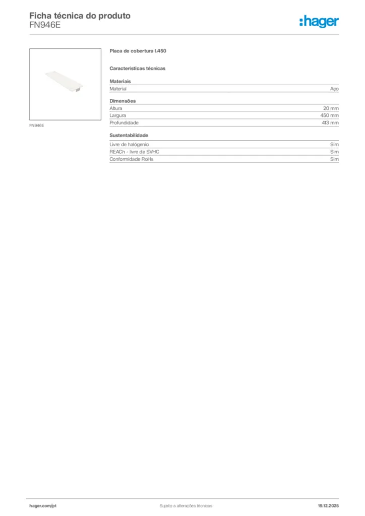 Imagem Hager Ficha técnica do produto FN946E | Hager Portugal