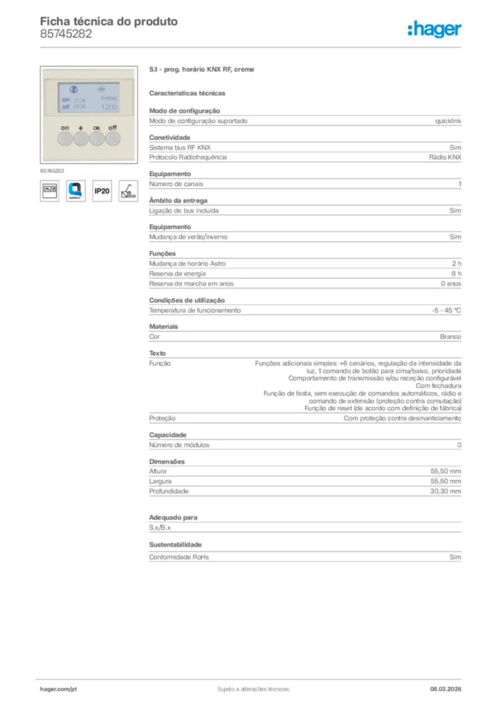 Imagem Hager Ficha técnica do produto 85745282 | Hager Portugal