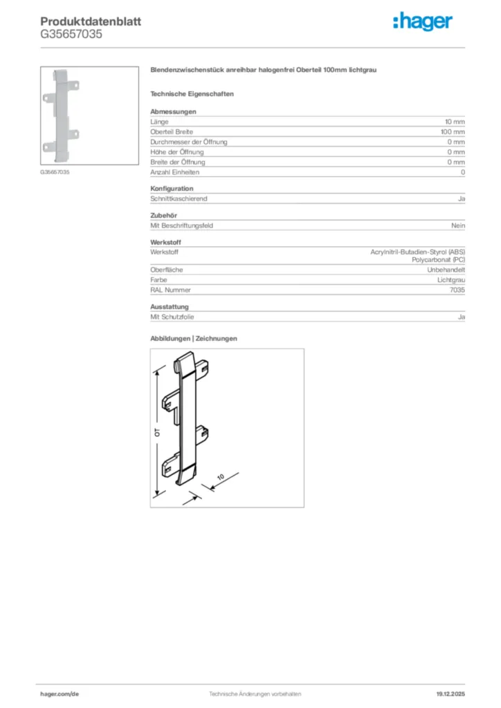 Bild Hager Produktdatenblatt G35657035 | Hager Deutschland