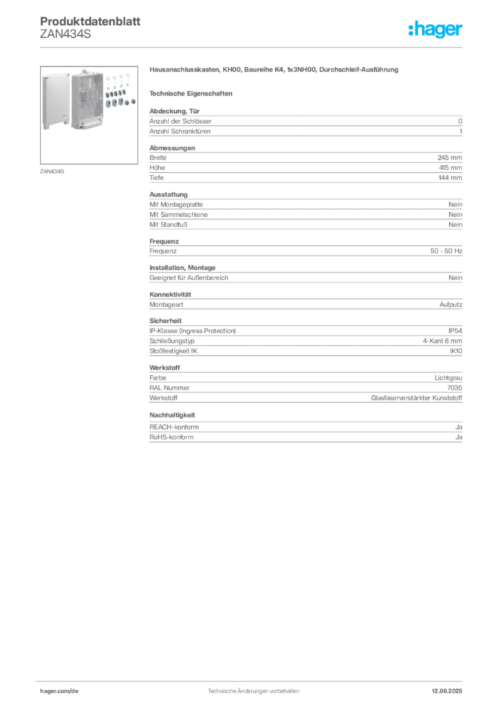 Bild Hager Produktdatenblatt ZAN434S | Hager Deutschland