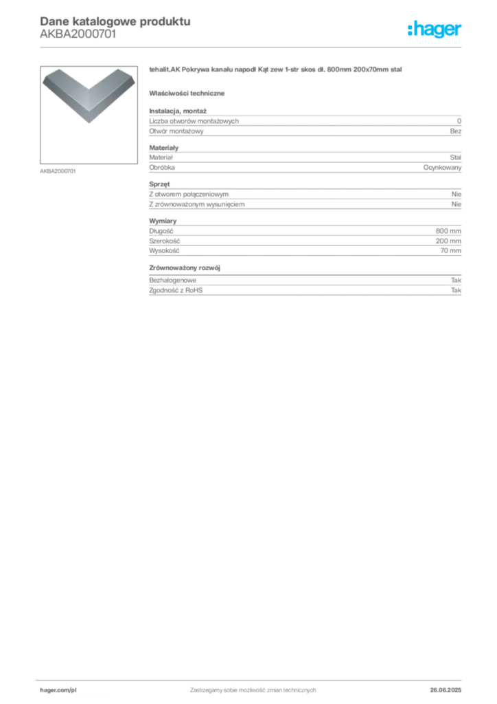 Zdjęcie Hager Karta katalogowa AKBA2000701 | Hager Polska