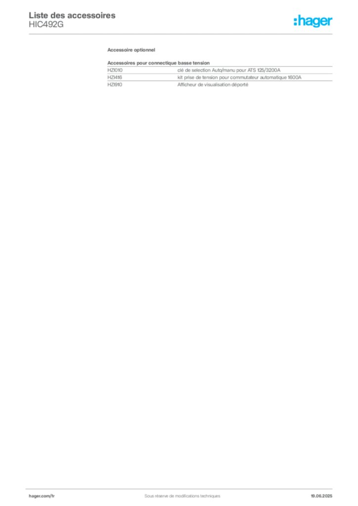 Image Hager Fiche technique du produit HIC492G | Hager France