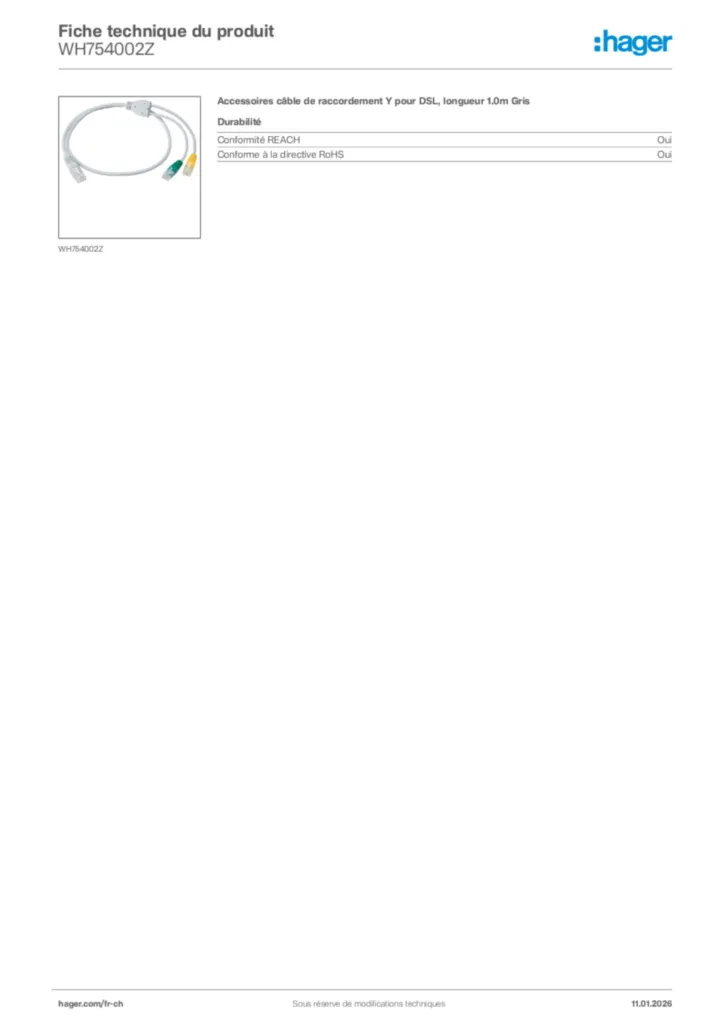Image Hager Fiche technique du produit WH754002Z | Hager Suisse