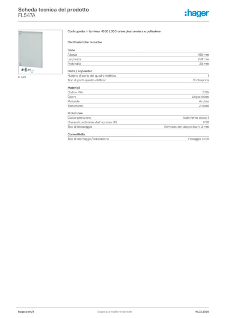 Immagine Hager Scheda tecnica del prodotto FL547A | Hager Italia