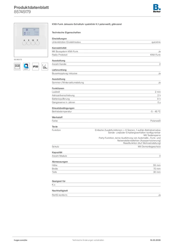 Bild Berker Produktdatenblatt 85745179 | Hager Deutschland