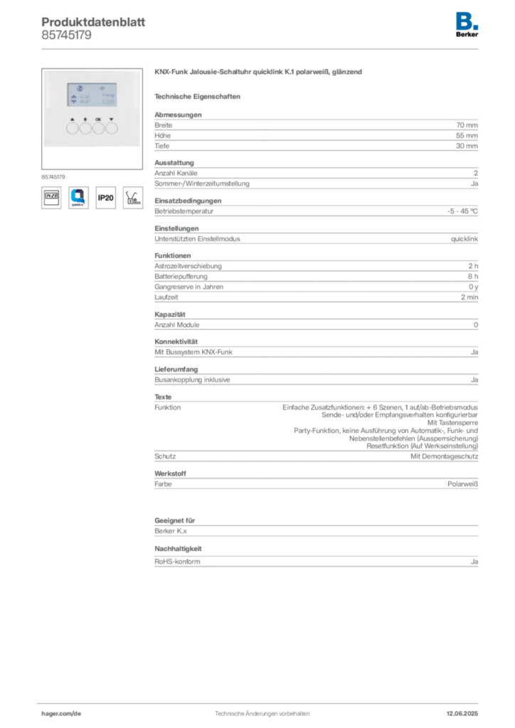 Berker Produktdatenblatt 85745179