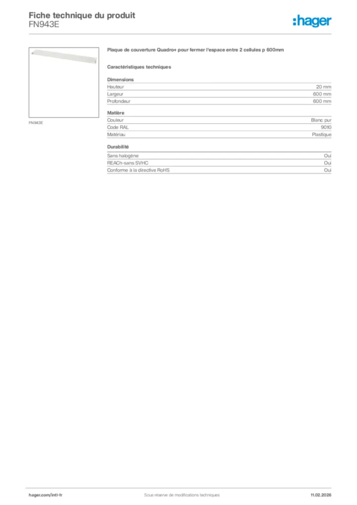 Image Hager Fiche technique du produit FN943E | Hager Afrique