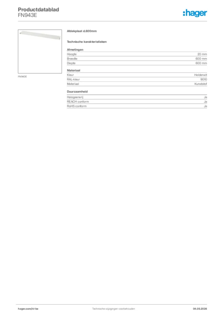 Afbeelding Hager Productdatablad FN943E | Hager Belgium