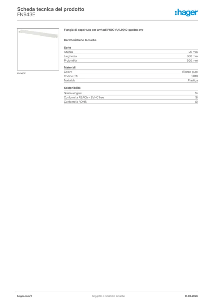 Immagine Hager Scheda tecnica del prodotto FN943E | Hager Italia